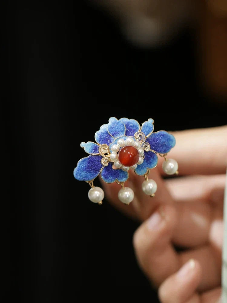 Vintage Chinese Blue Sand Hairpin – Elegant Traditional Costume Hair Accessory
