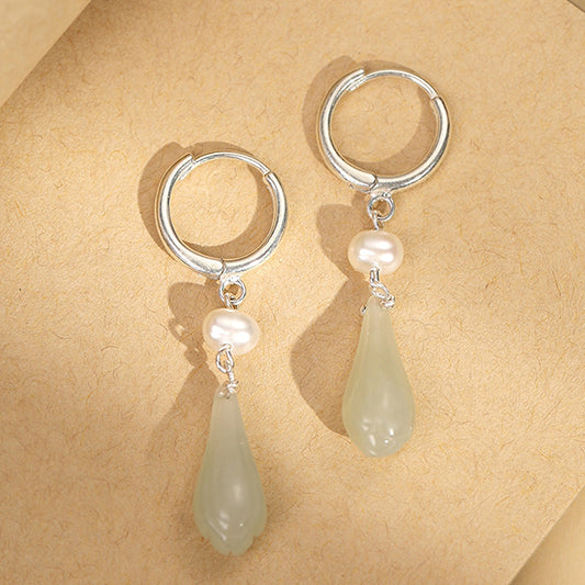 Elegant jade-style dangles earrings, front view