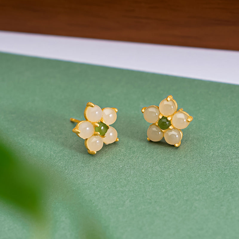 Peach blossom green studs earrings, side profile
