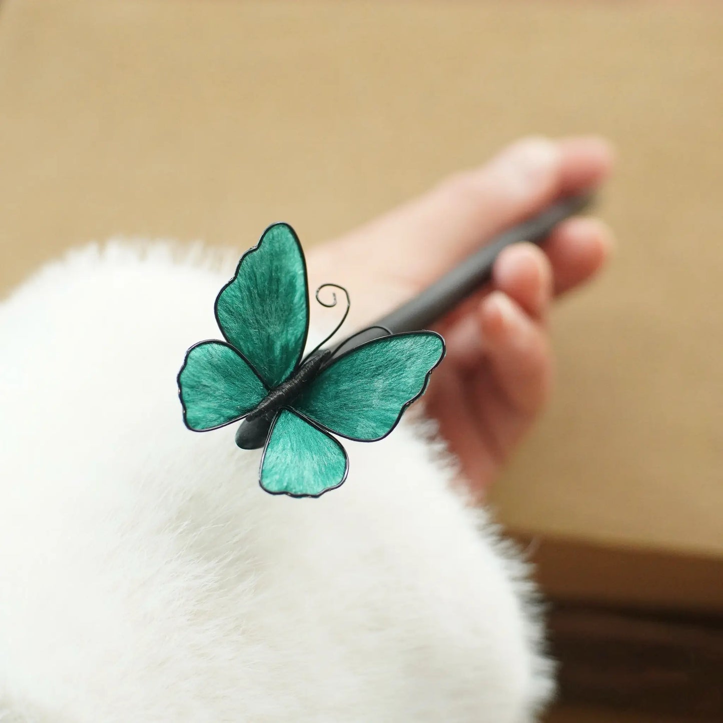 Emerald Green Butterfly Hair Stick – Elegant Nature-Inspired Hair Pin