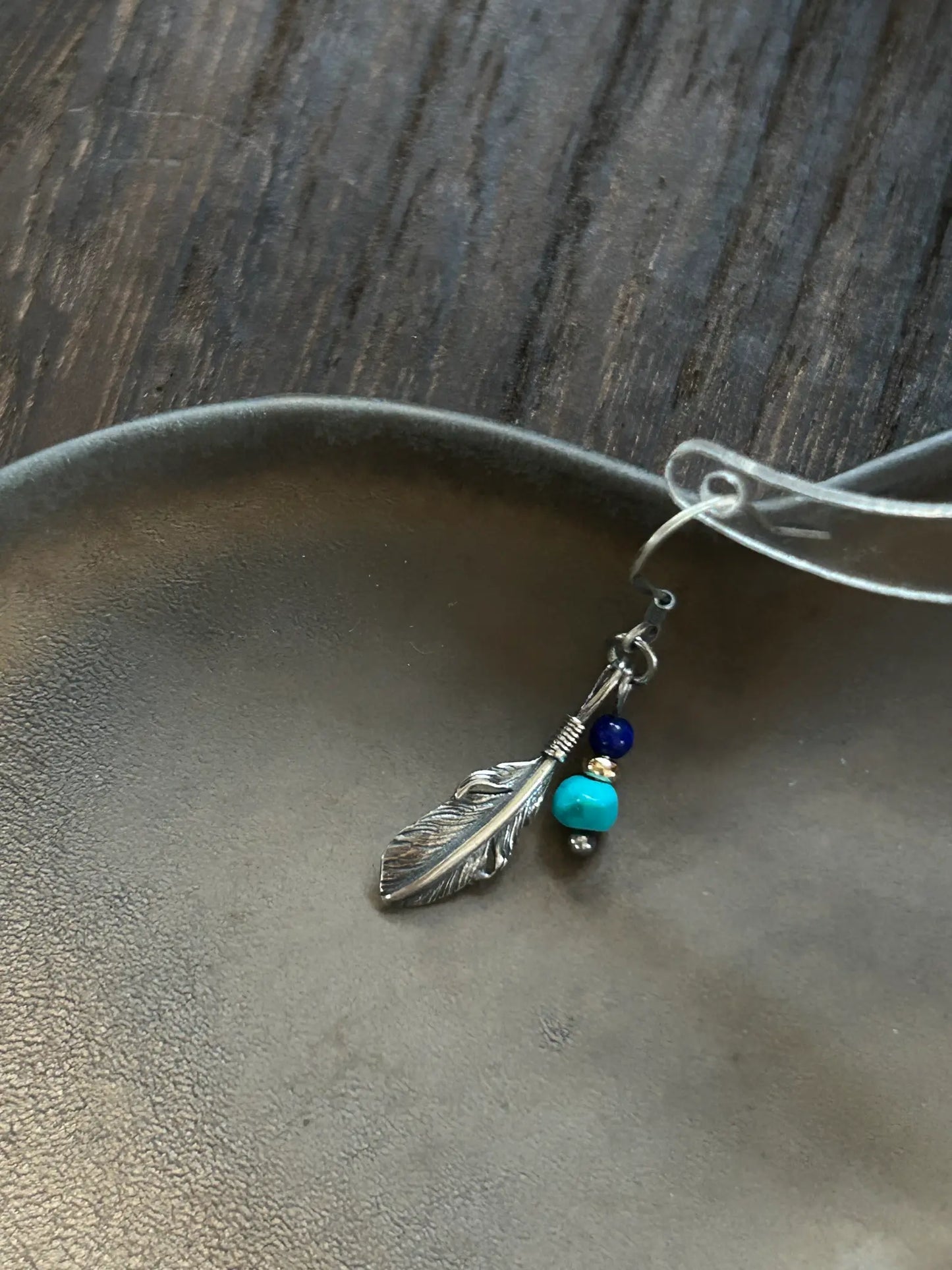 S925 Asymmetrical Feather Drop Earrings with Green Stone