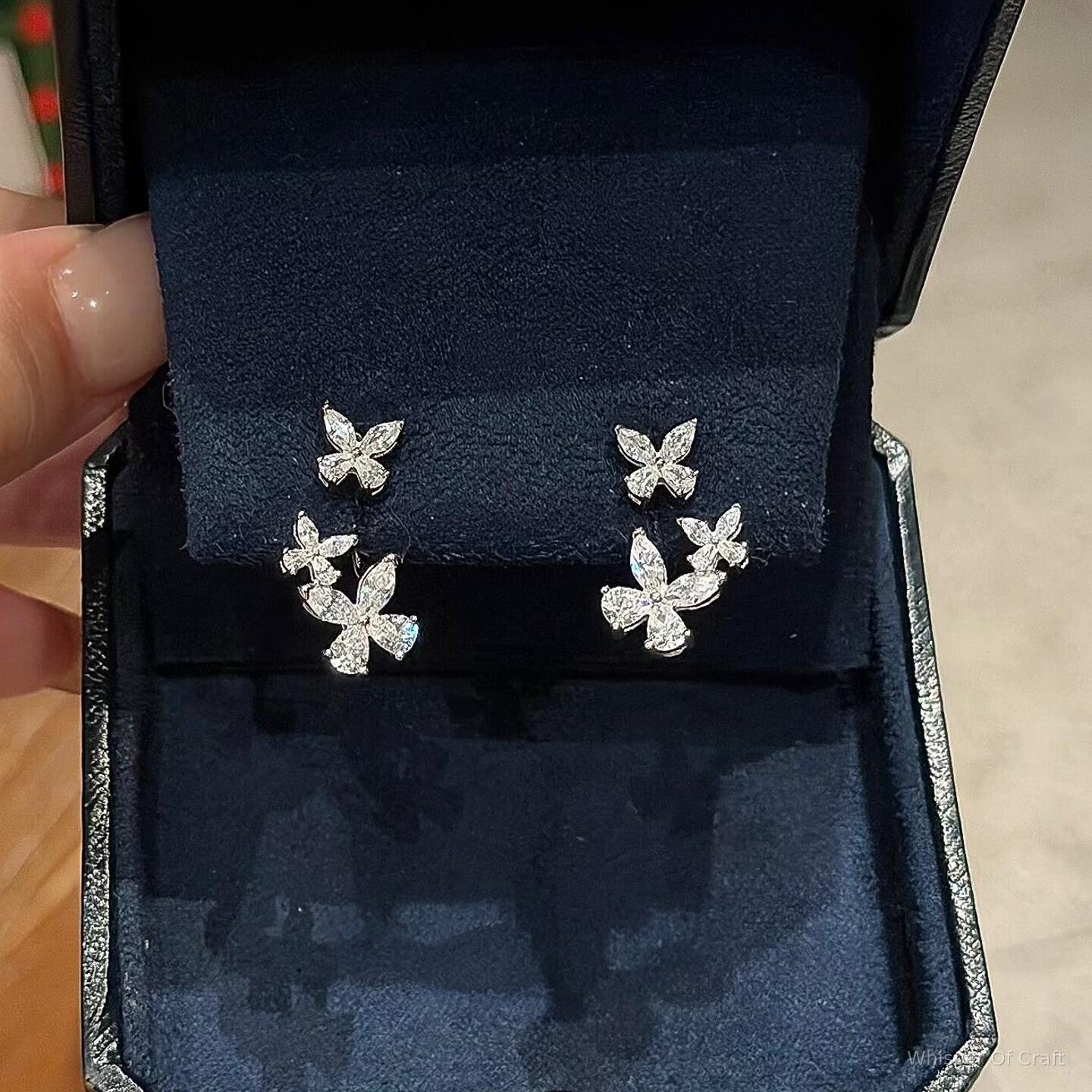 S925 Sterling Silver Floral Butterfly Wraparound Stud Earrings