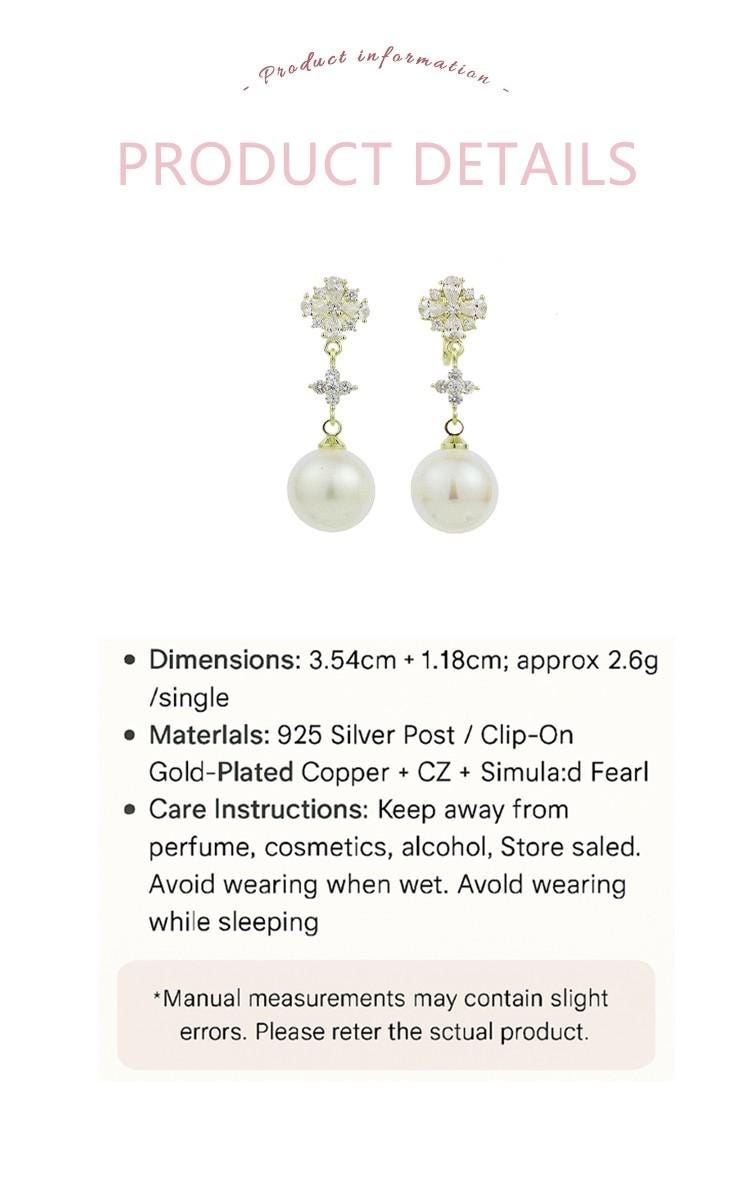 Gold Plated Pearl Drop Earrings with CZ Starburst