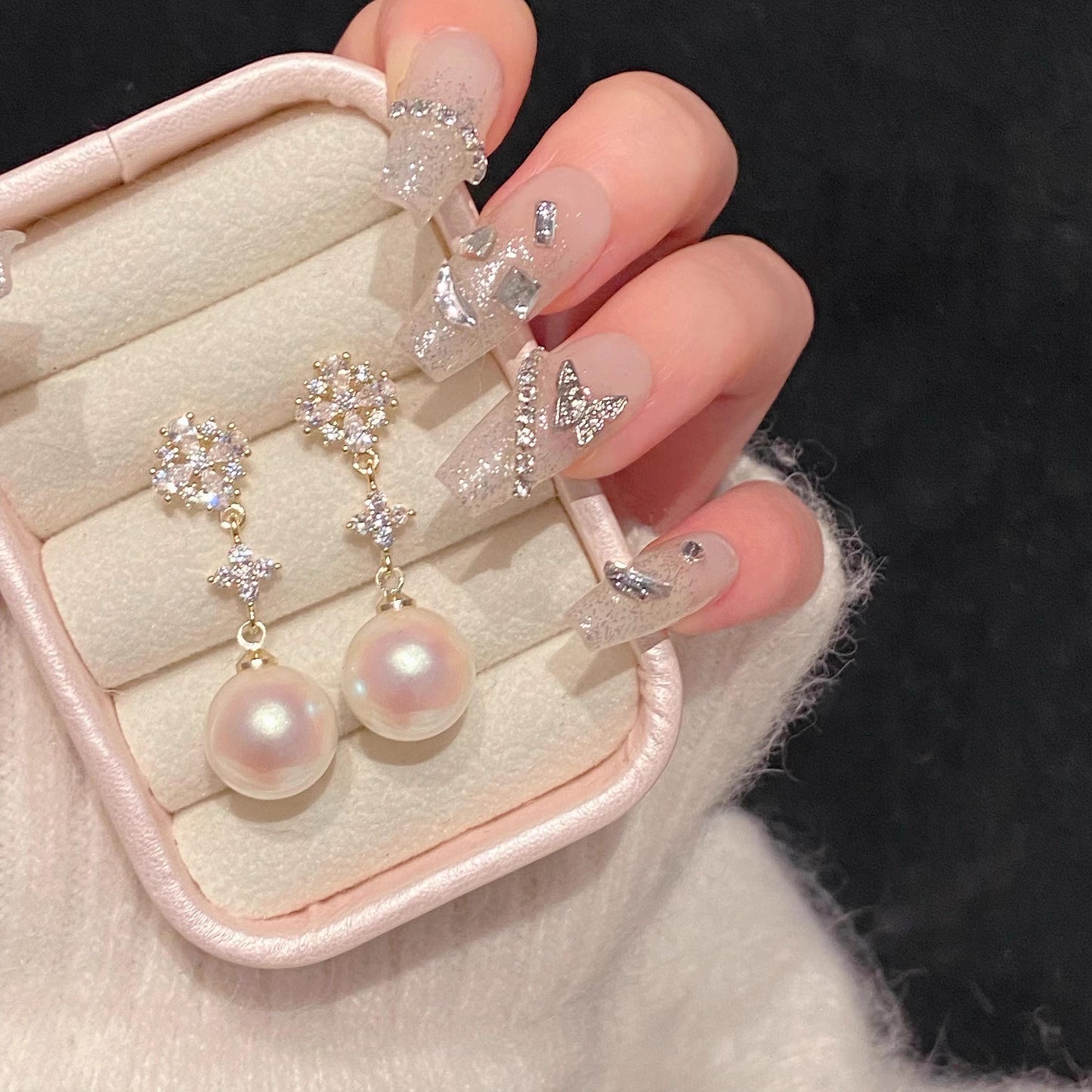Gold Plated Pearl Drop Earrings with CZ Starburst