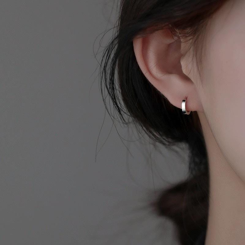 Silver Hoop Earrings Polished Minimalist Huggies
