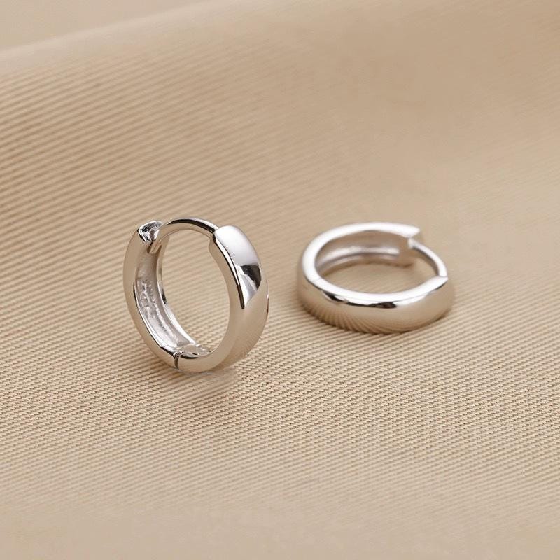 Silver Hoop Earrings Polished Minimalist Huggies
