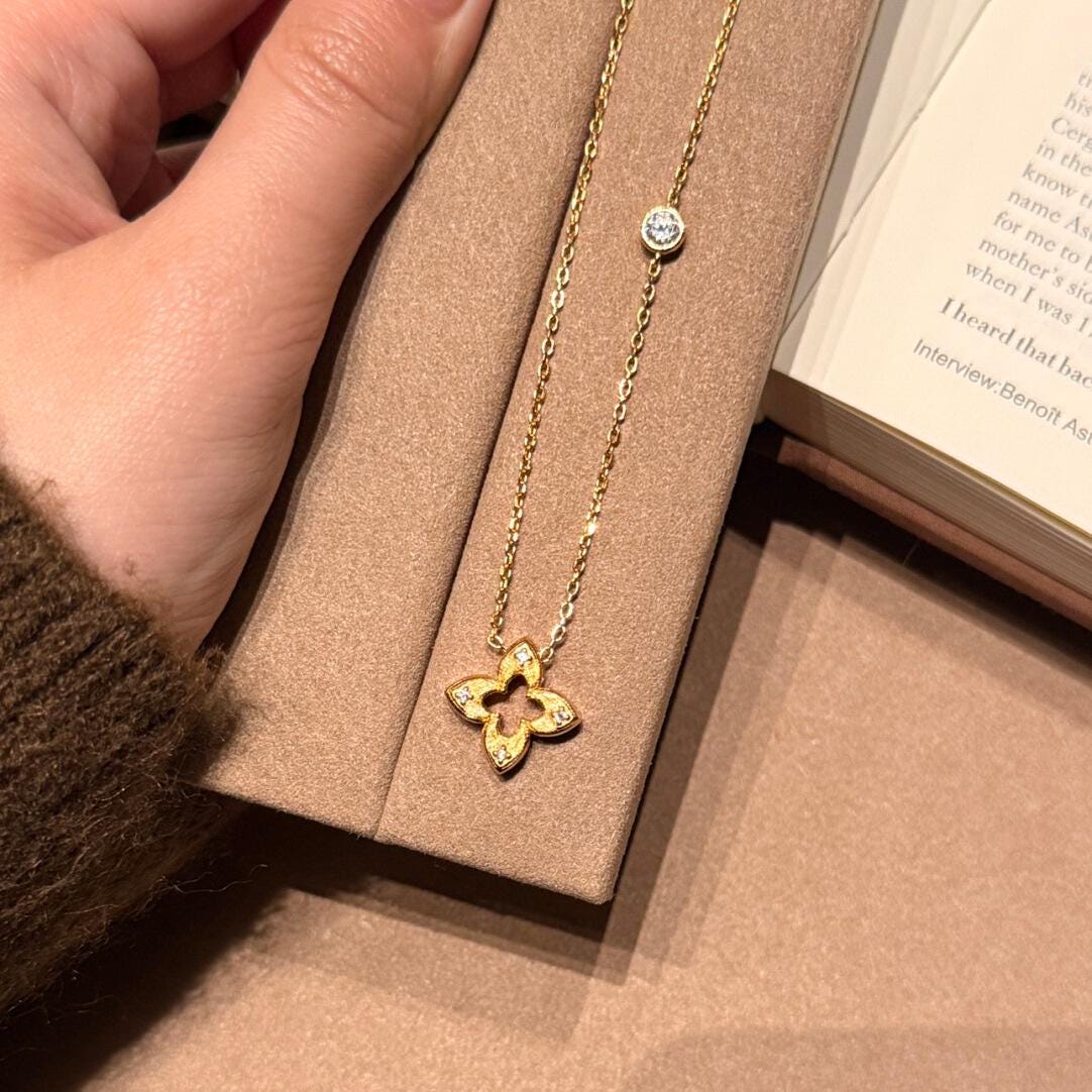 Lucky Clover Necklace and Bracelet Jewelry Set