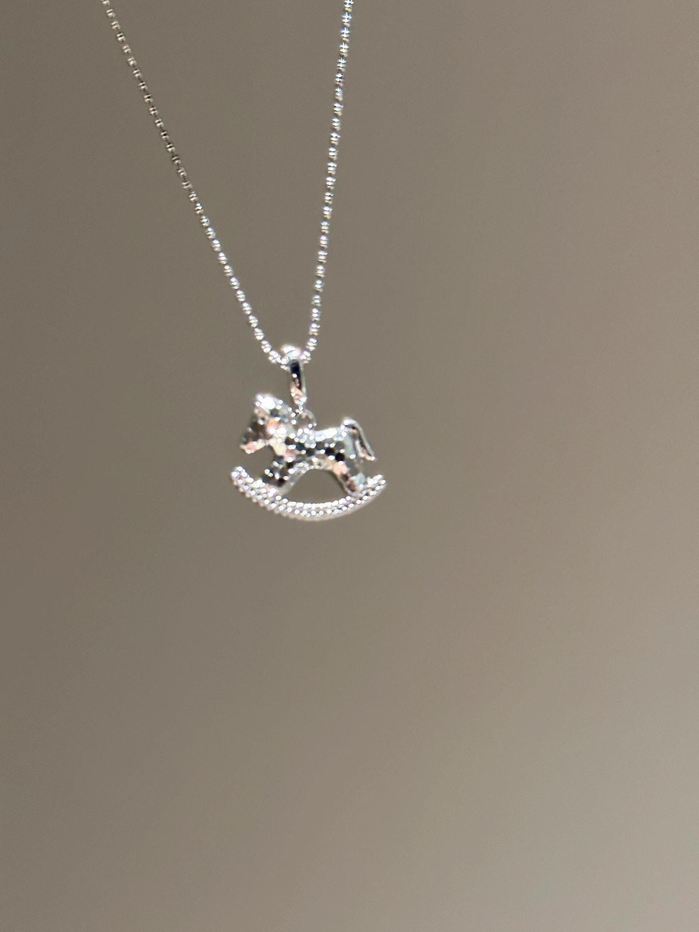 Hammered S925 Sterling Silver Rocking Horse Necklace