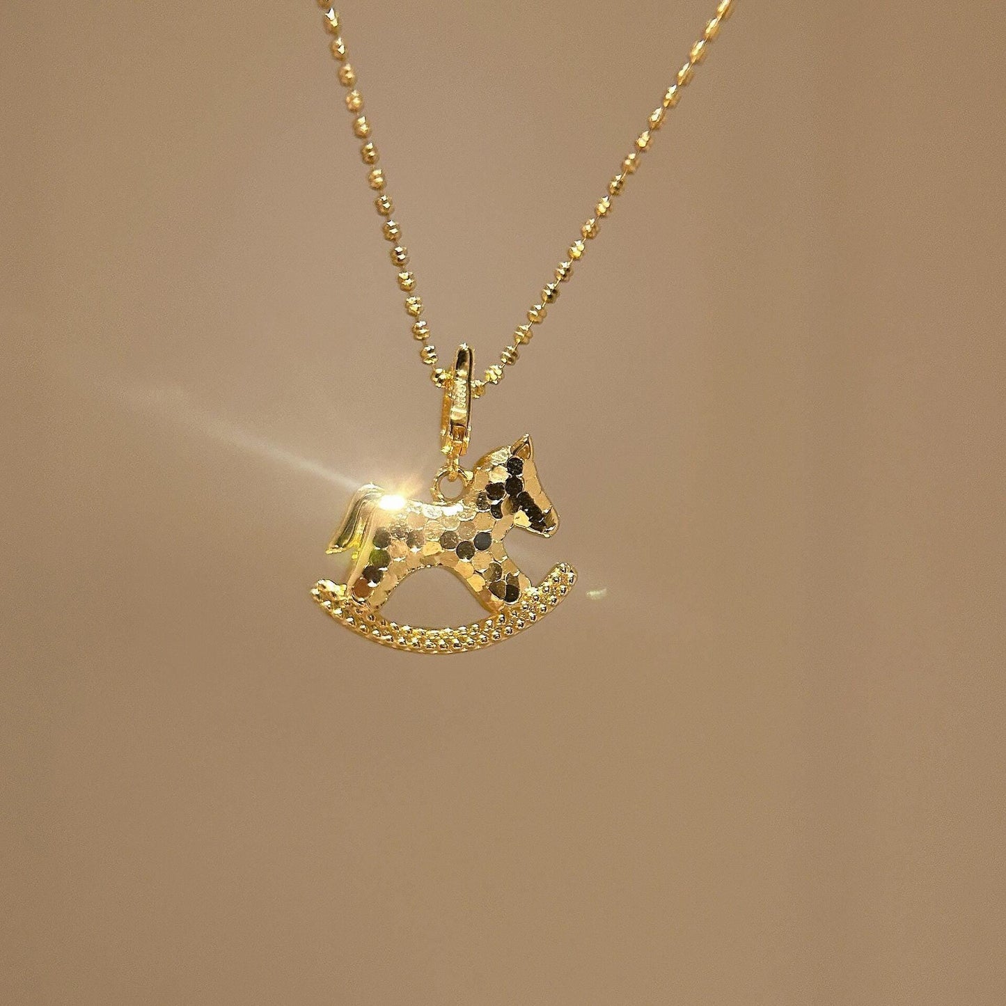 Hammered S925 Sterling Silver Rocking Horse Necklace