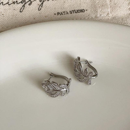 Sterling Silver Leaf Crystal Stud Earrings