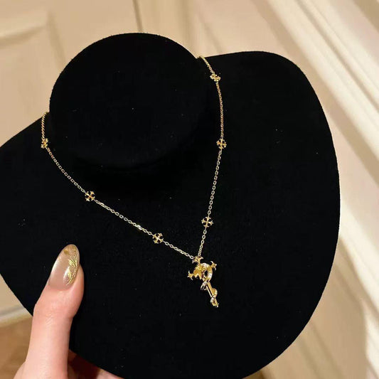 Sterling Silver Snake and Cross Crystal Necklace