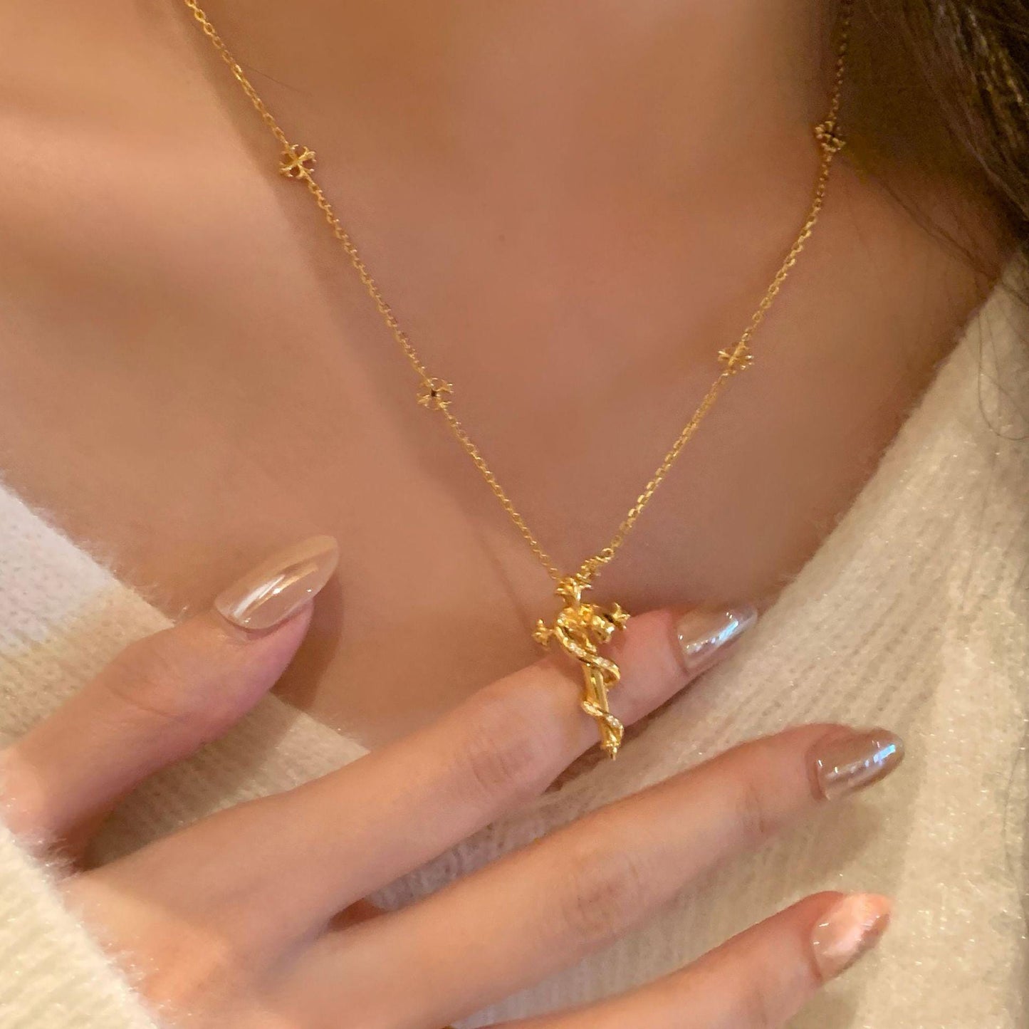 Sterling Silver Snake and Cross Crystal Necklace
