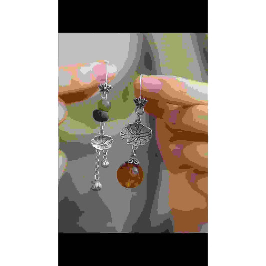 Antiqued Copper Asymmetric Lotus Leaf and Seed Pod Earrings