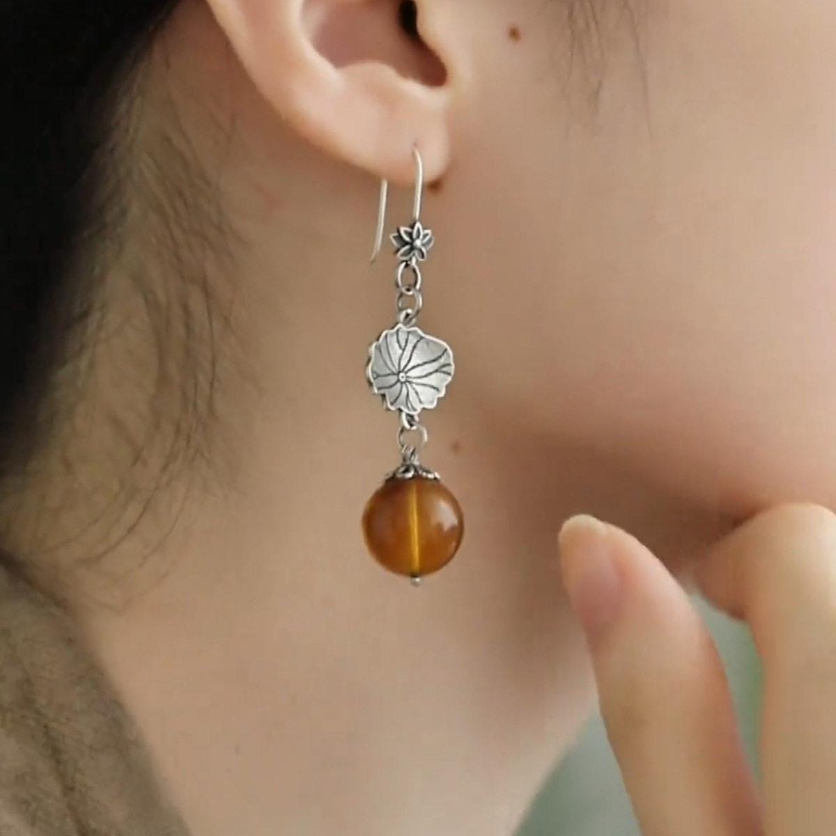 Antiqued Copper Asymmetric Lotus Leaf and Seed Pod Earrings