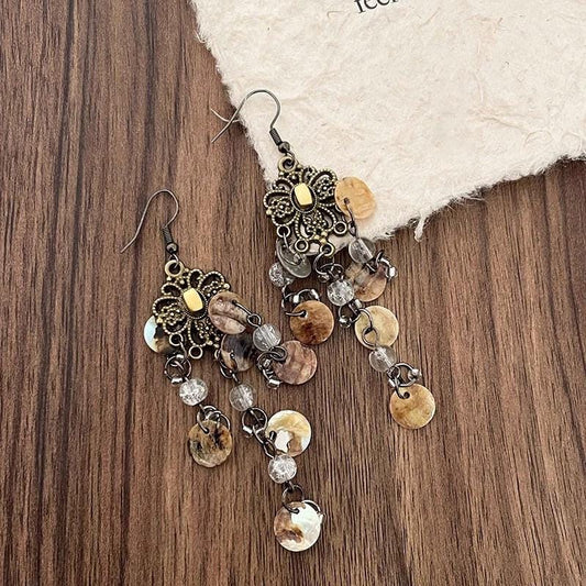 Vintage Metal Shell Long Tassel Fringe Earrings