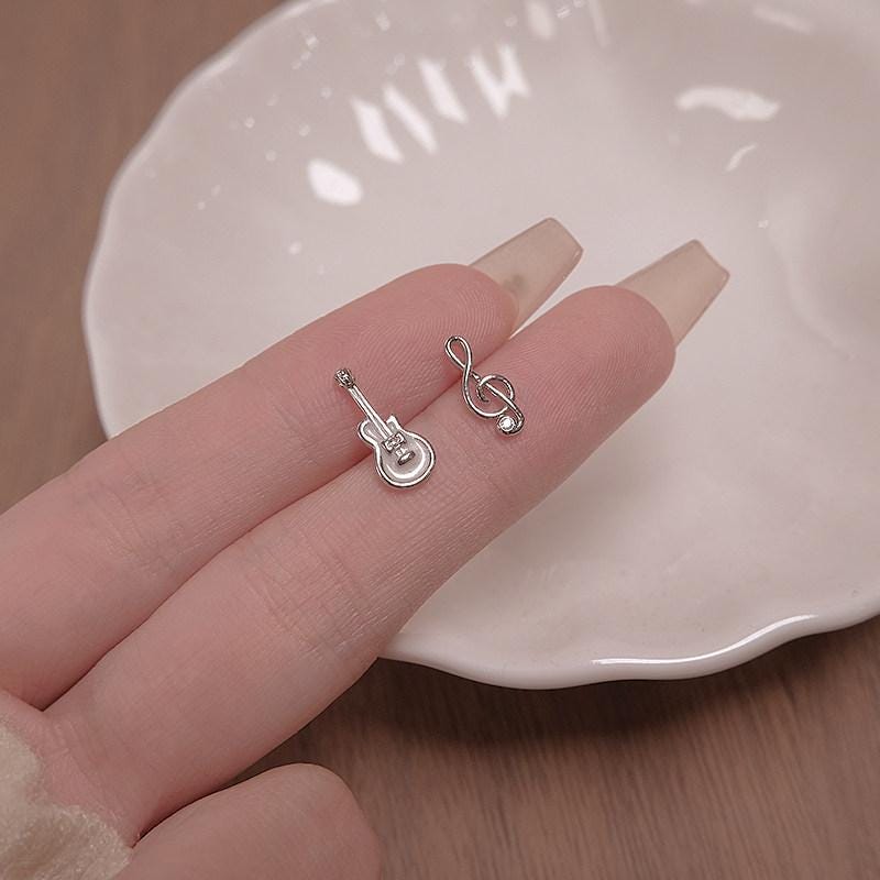 Artisan S925 Sterling Silver Guitar Earrings | Unique Handmade Music Jewelry