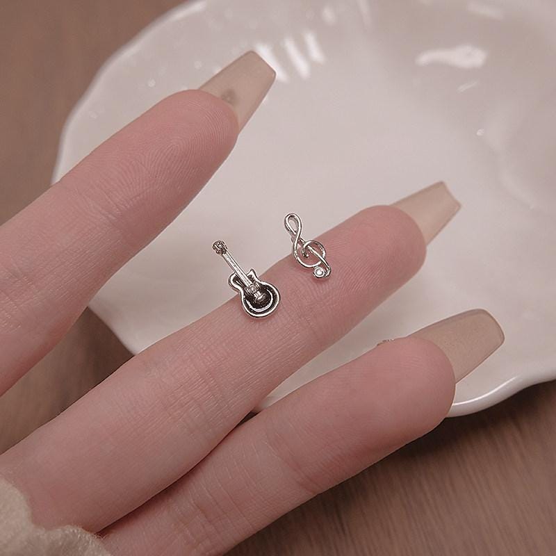 Artisan S925 Sterling Silver Guitar Earrings | Unique Handmade Music Jewelry