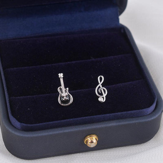 Artisan S925 Sterling Silver Guitar Earrings | Unique Handmade Music Jewelry