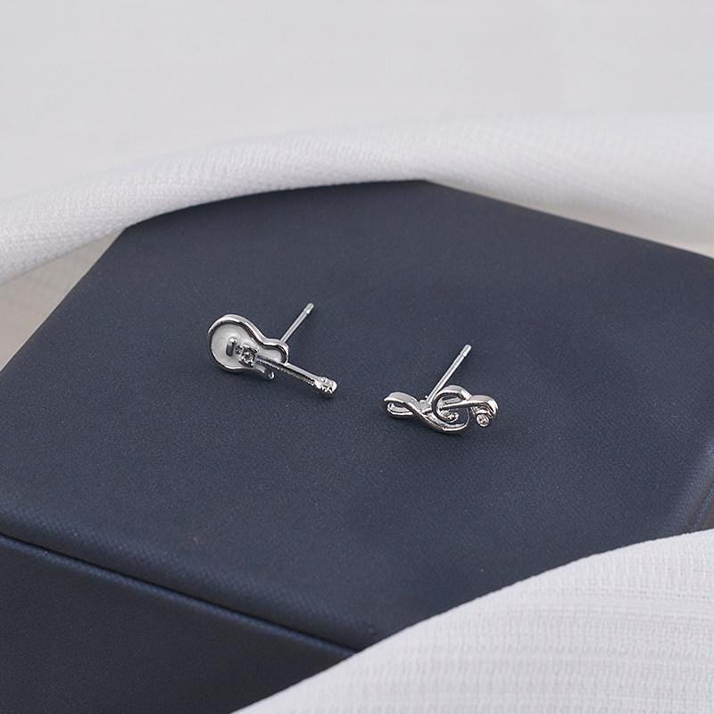 Artisan S925 Sterling Silver Guitar Earrings | Unique Handmade Music Jewelry