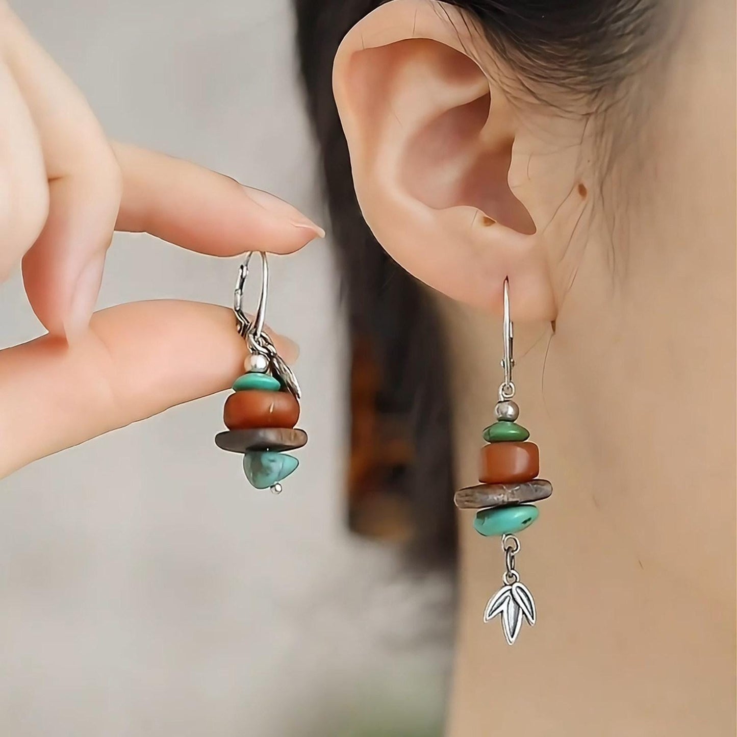 Red Agate Asymmetric Long Dangle Chinese Style Earrings