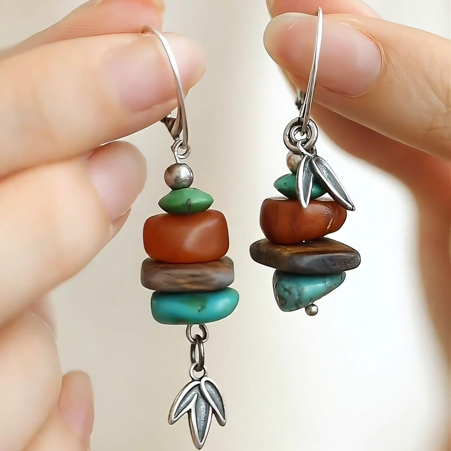Red Agate Asymmetric Long Dangle Chinese Style Earrings