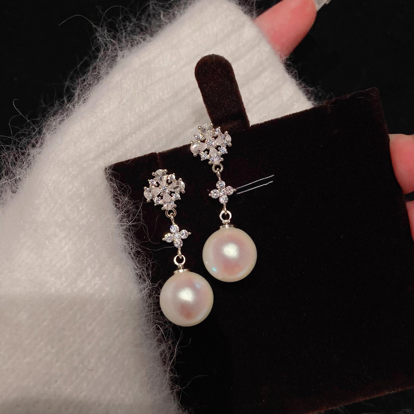 Gold Plated Pearl Drop Earrings with CZ Starburst