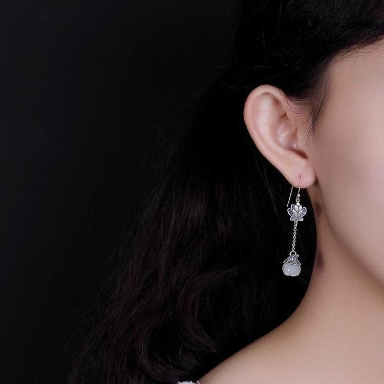 S925 Sterling Silver Enamel Lotus Pearl Drop Earrings