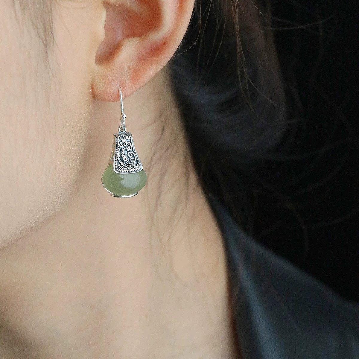 S925 Sterling Silver Enamel Lotus Pearl Drop Earrings