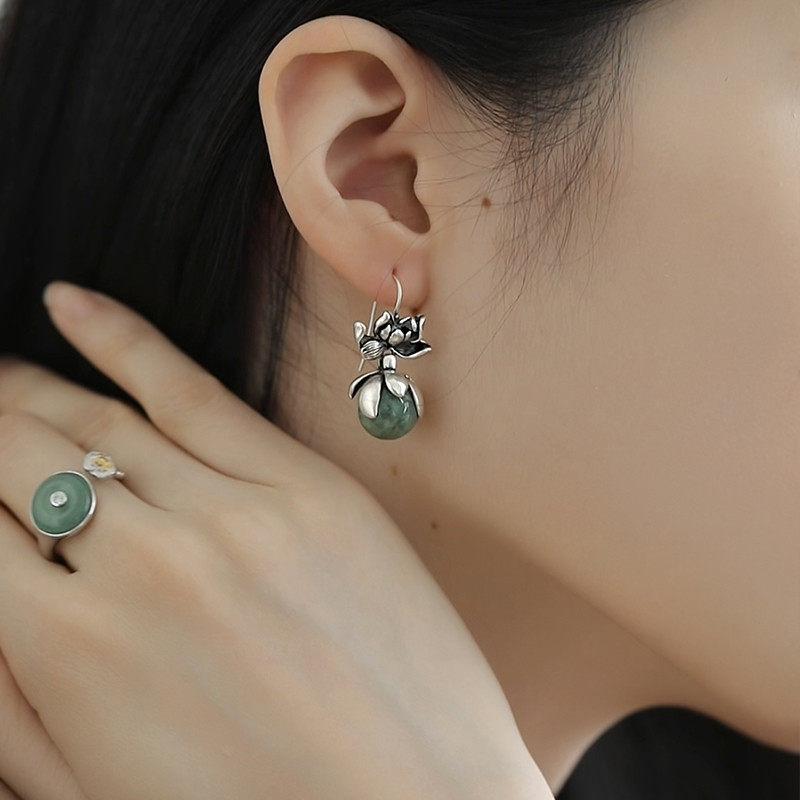 S925 Sterling Silver Enamel Lotus Pearl Drop Earrings