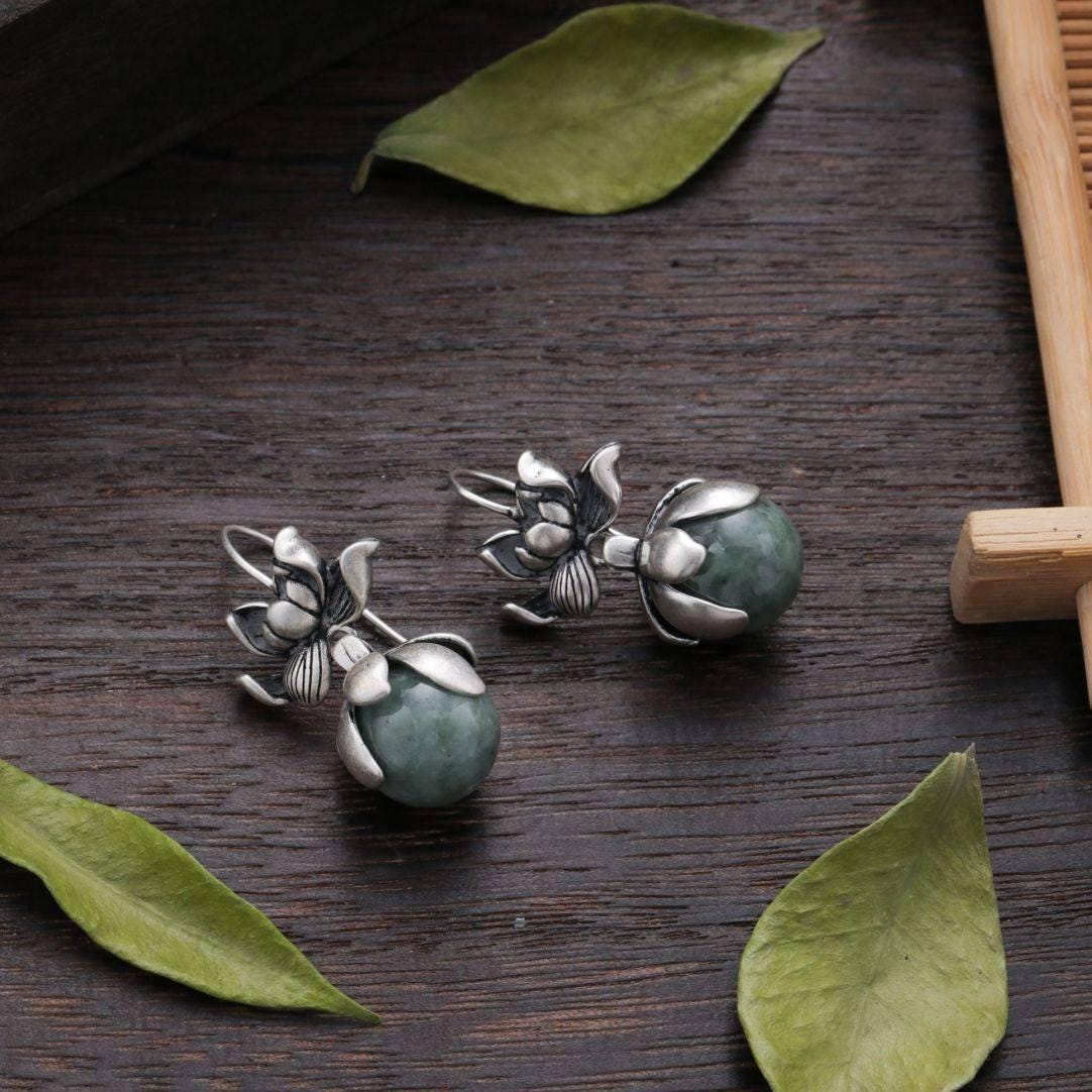 S925 Sterling Silver Enamel Lotus Pearl Drop Earrings