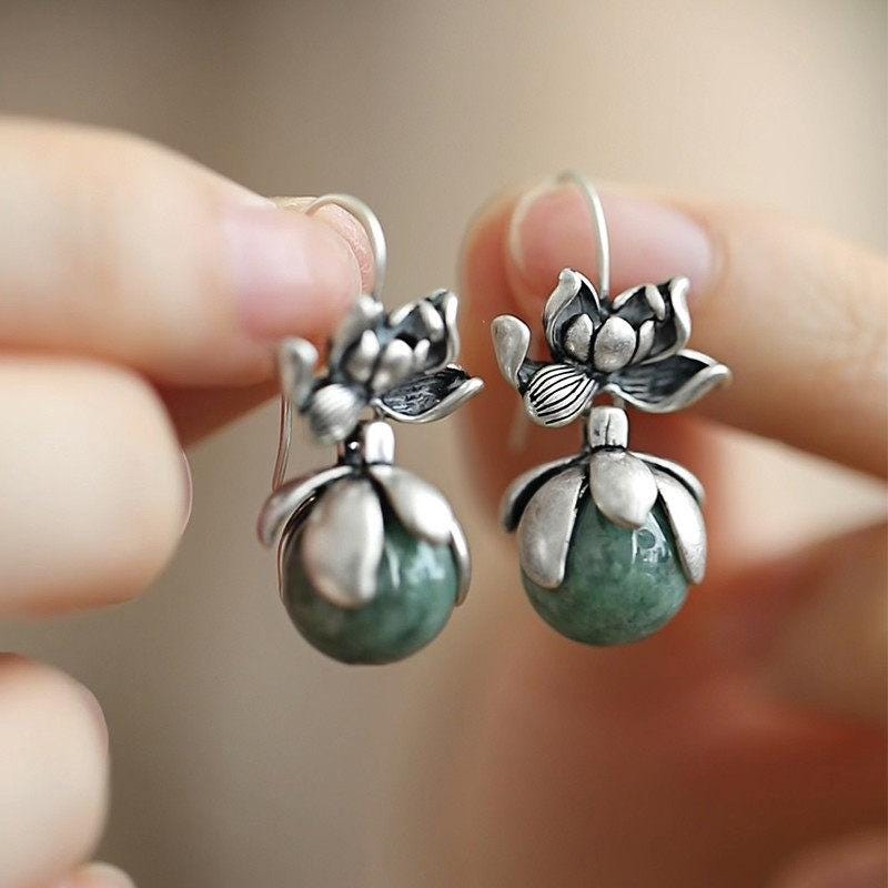 S925 Sterling Silver Enamel Lotus Pearl Drop Earrings