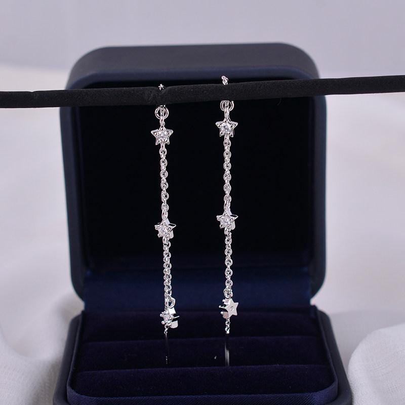Silver Tone Star Threader Earrings with Cubic Zirconia