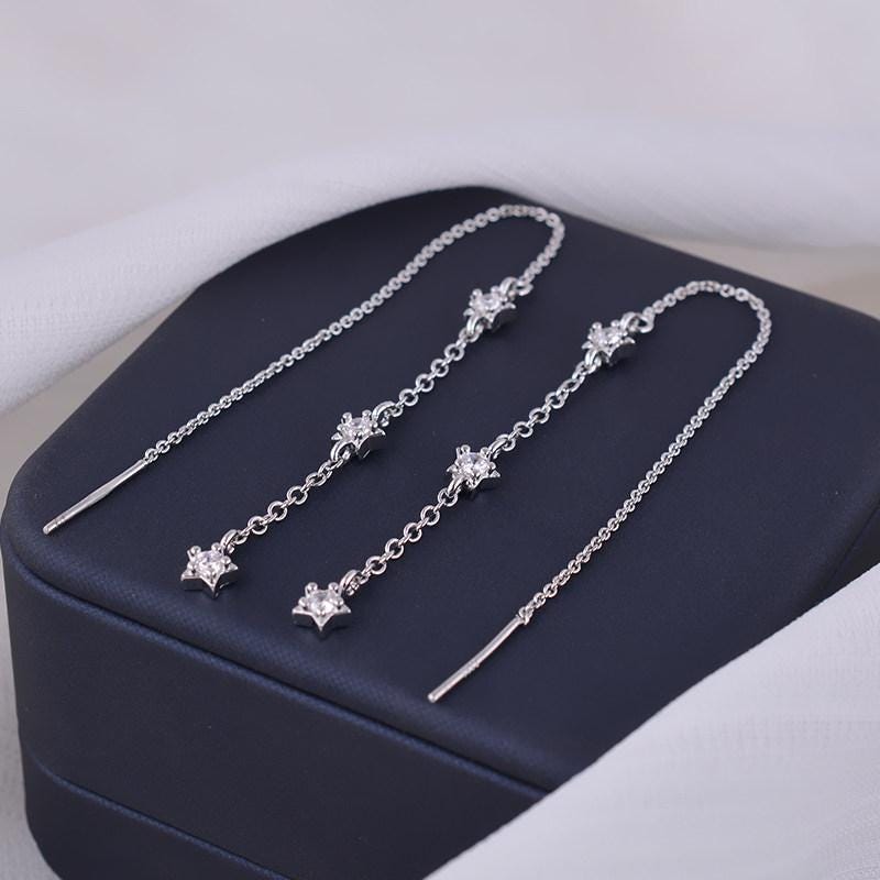 Silver Tone Star Threader Earrings with Cubic Zirconia