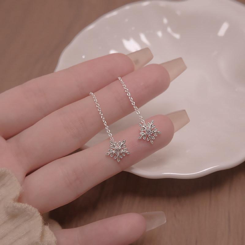 Silver Tone Star Threader Earrings with Cubic Zirconia