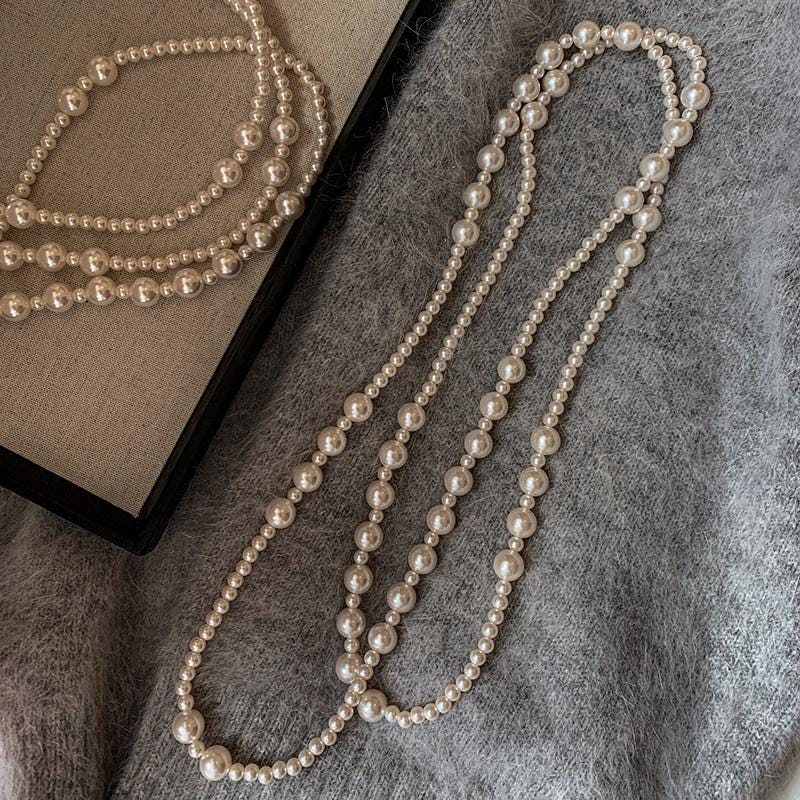 Silver Mixed Chain Pearl Choker Necklace