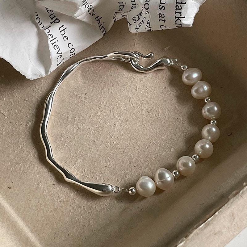 Blush Pink Pearl Stretch Bracelet Gold Bead