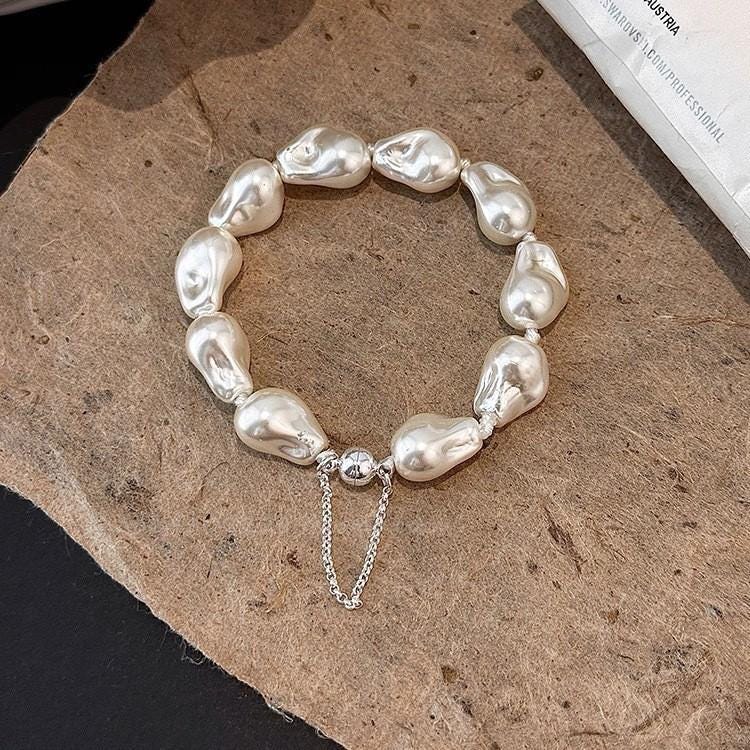 Blush Pink Pearl Stretch Bracelet Gold Bead