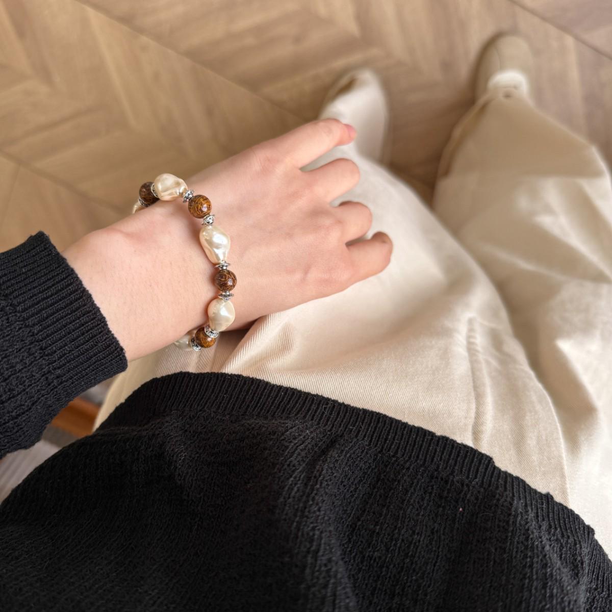 Blush Pink Pearl Stretch Bracelet Gold Bead