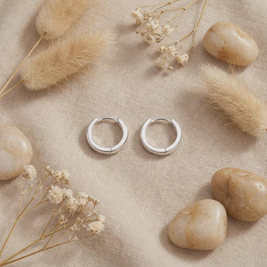 Silver Hoop Earrings Polished Minimalist Huggies