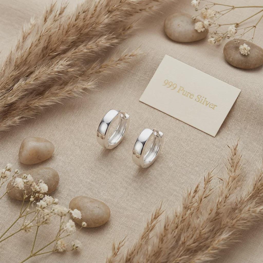 Silver Hoop Earrings Polished Minimalist Huggies