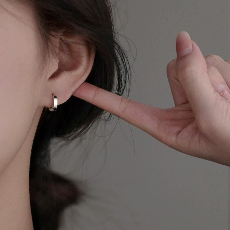 Silver Hoop Earrings Polished Minimalist Huggies