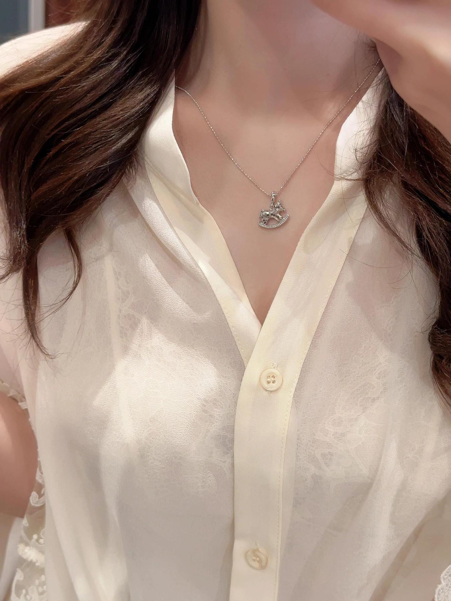 Hammered S925 Sterling Silver Rocking Horse Necklace