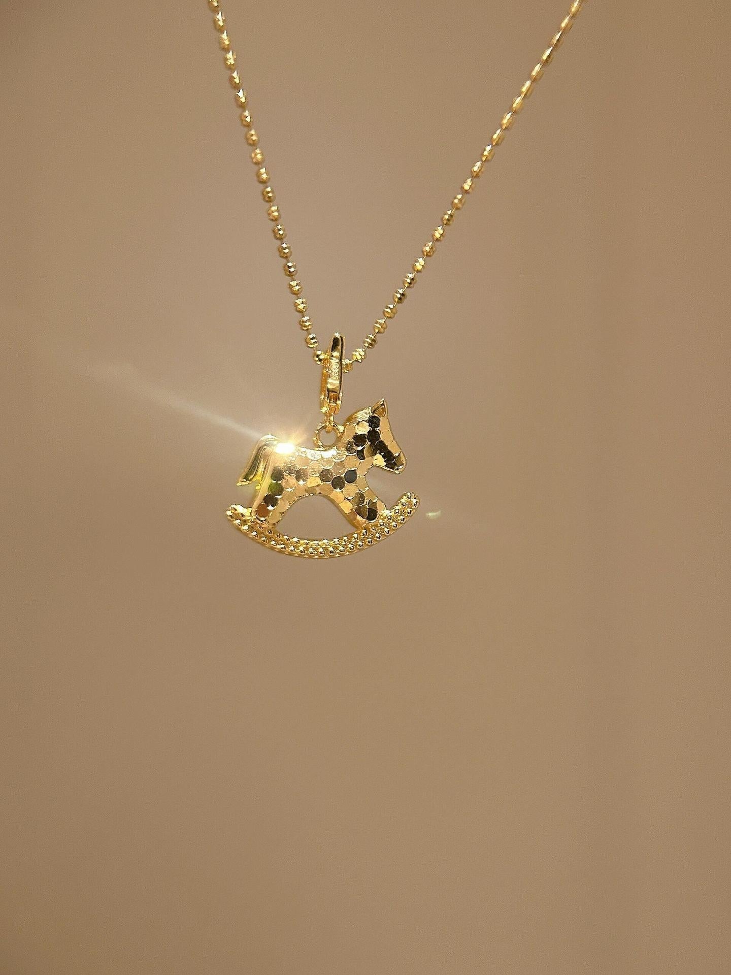 Hammered S925 Sterling Silver Rocking Horse Necklace