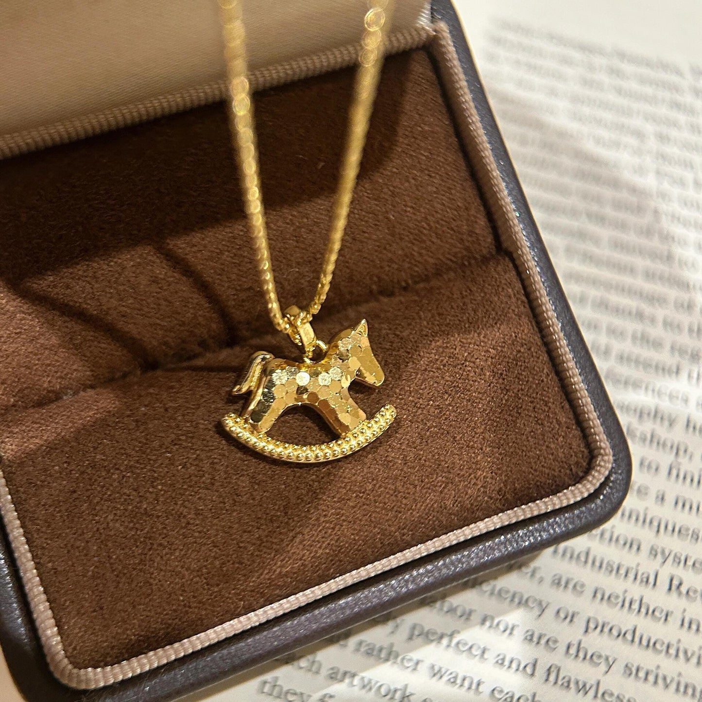 Hammered S925 Sterling Silver Rocking Horse Necklace