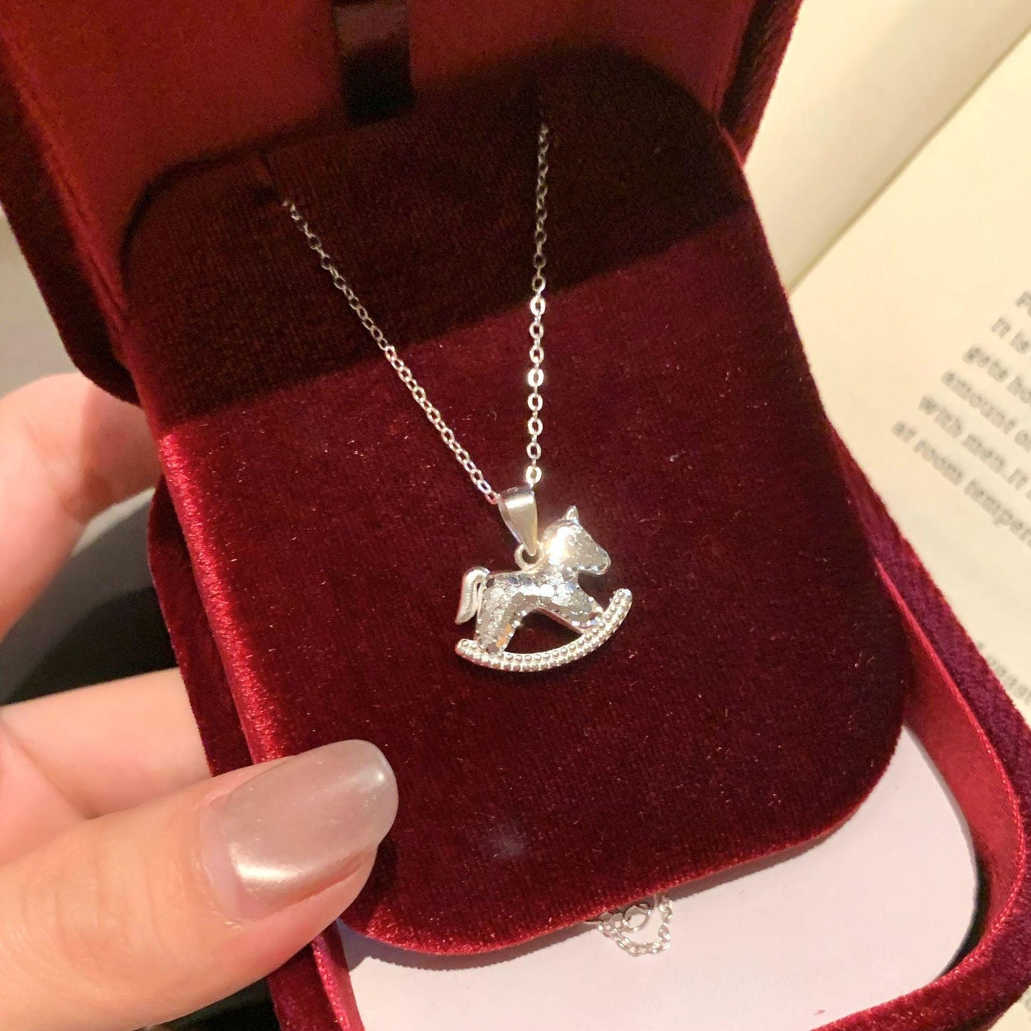 Hammered S925 Sterling Silver Rocking Horse Necklace