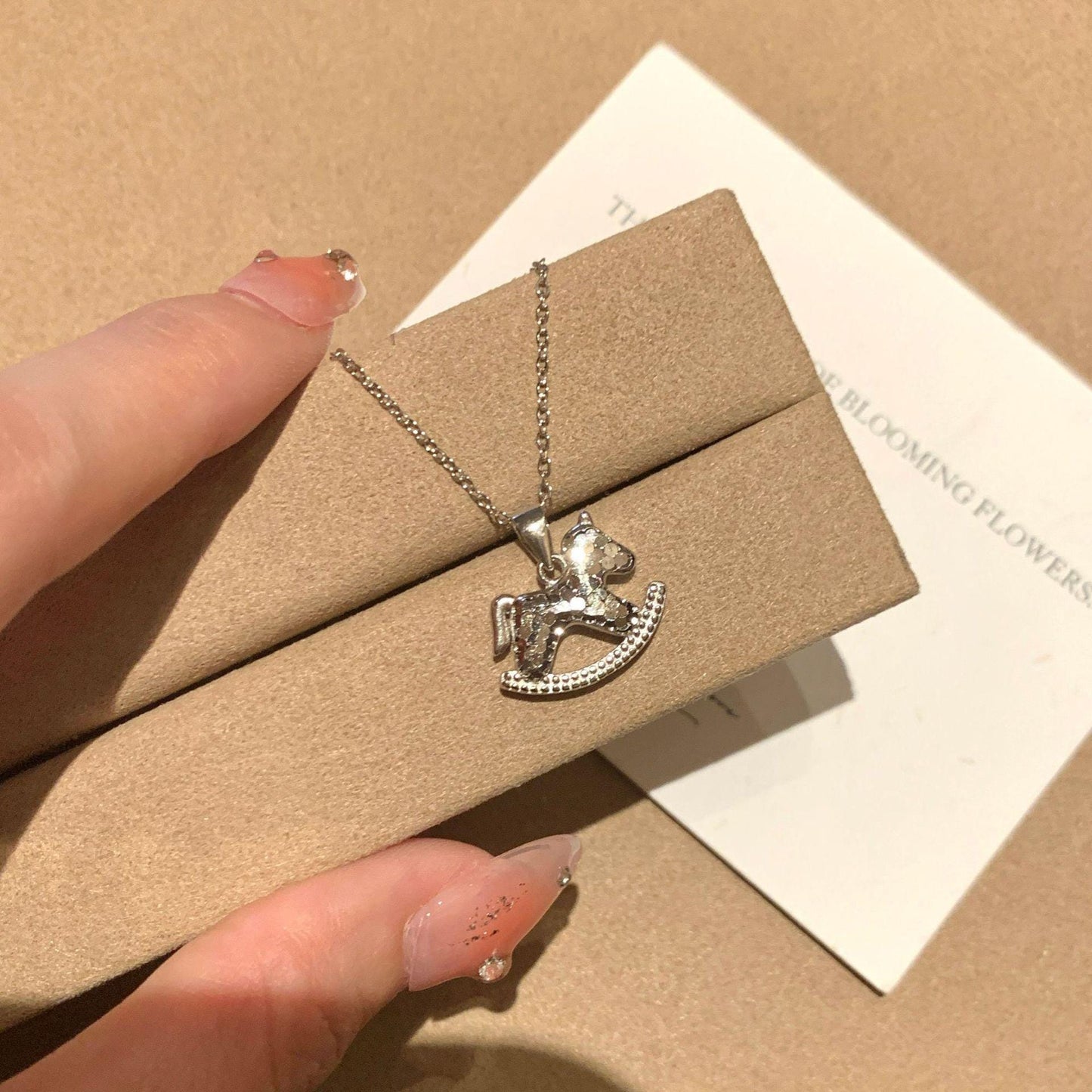 Hammered S925 Sterling Silver Rocking Horse Necklace