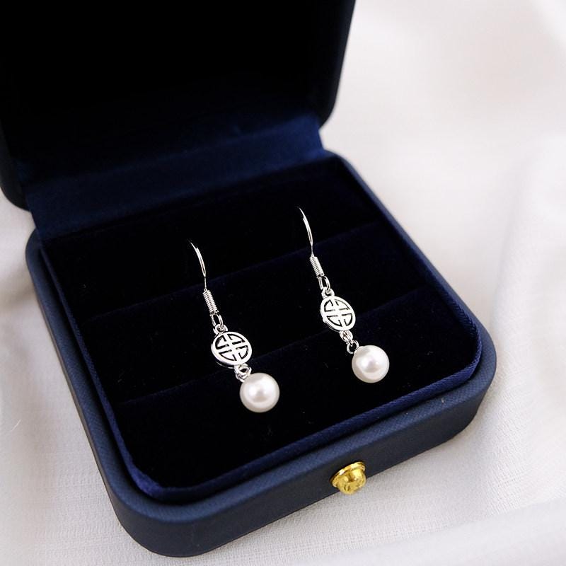 S925 Sterling Silver Double Happiness Pearl Drop Earrings
