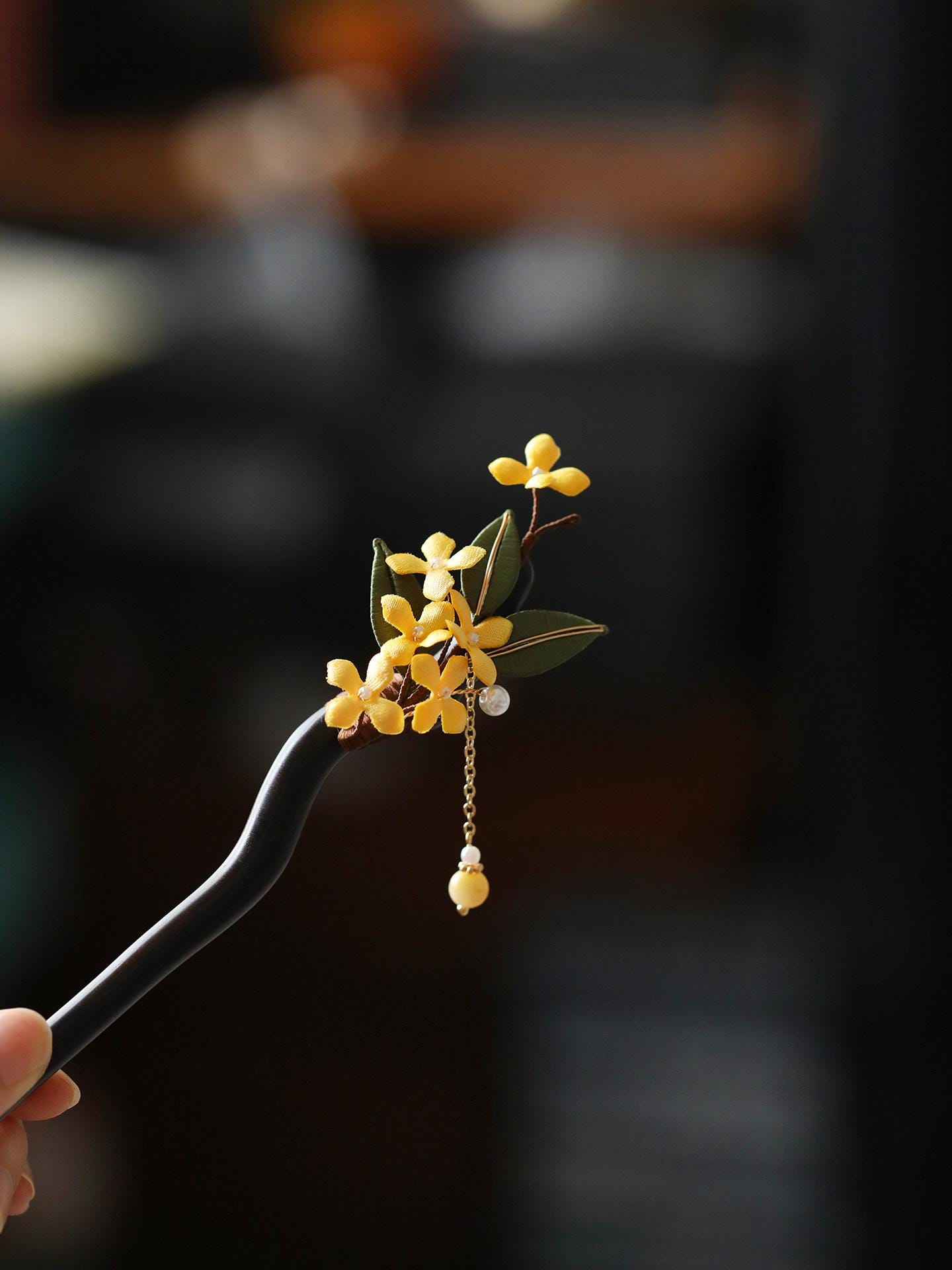 Handmade Ebony Wood Hair Stick Osmanthus