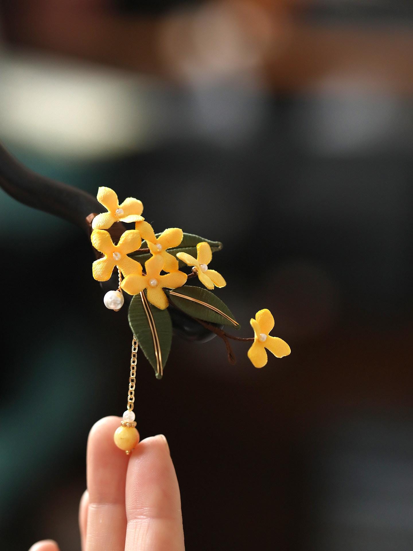Handmade Ebony Wood Hair Stick Osmanthus