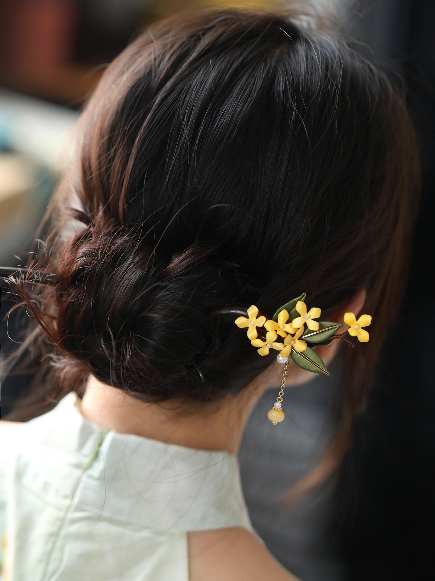 Handmade Ebony Wood Hair Stick Osmanthus